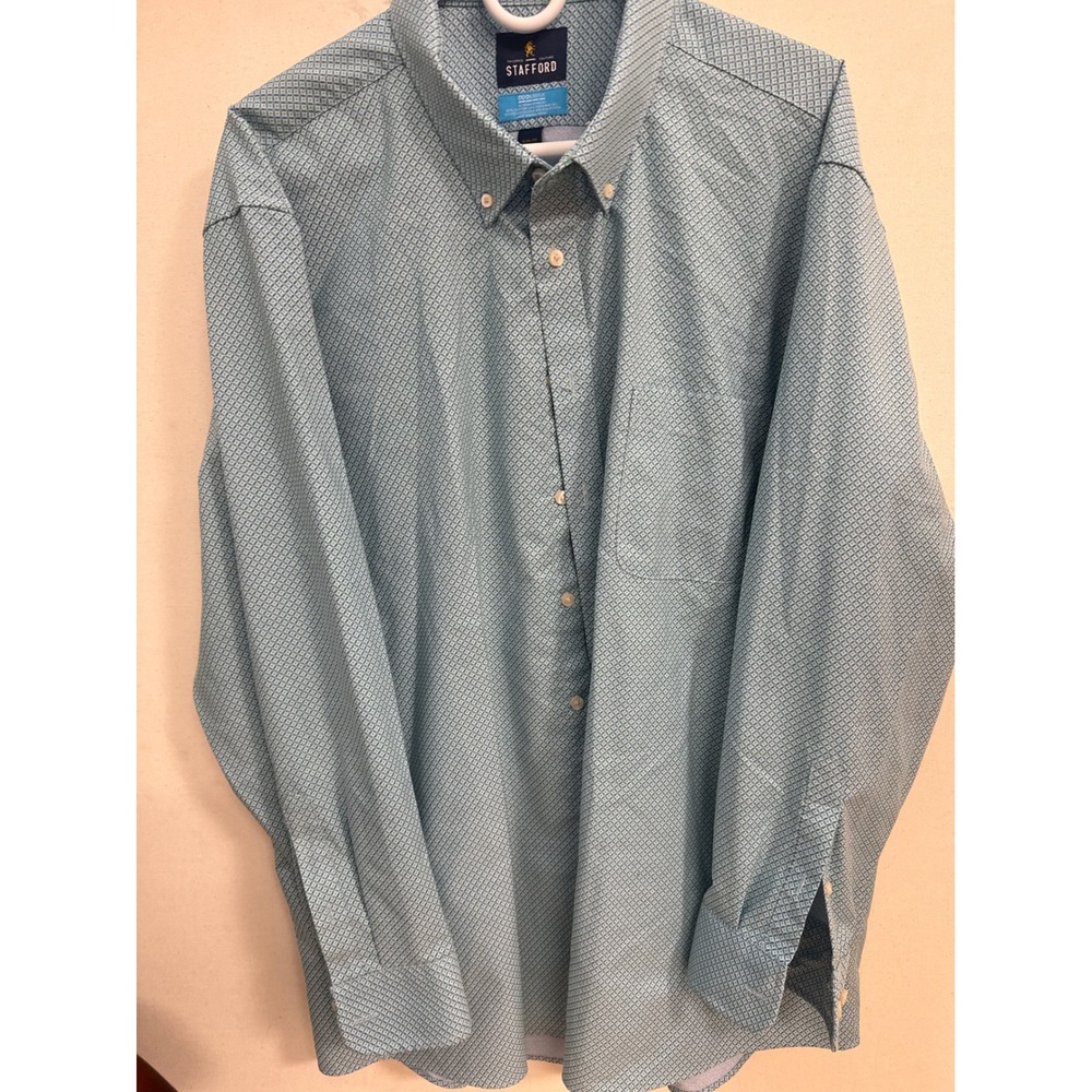 Stafford Coolmax Slim Fit Button Down Shirt Mens XXL Blue Green Geometric Print